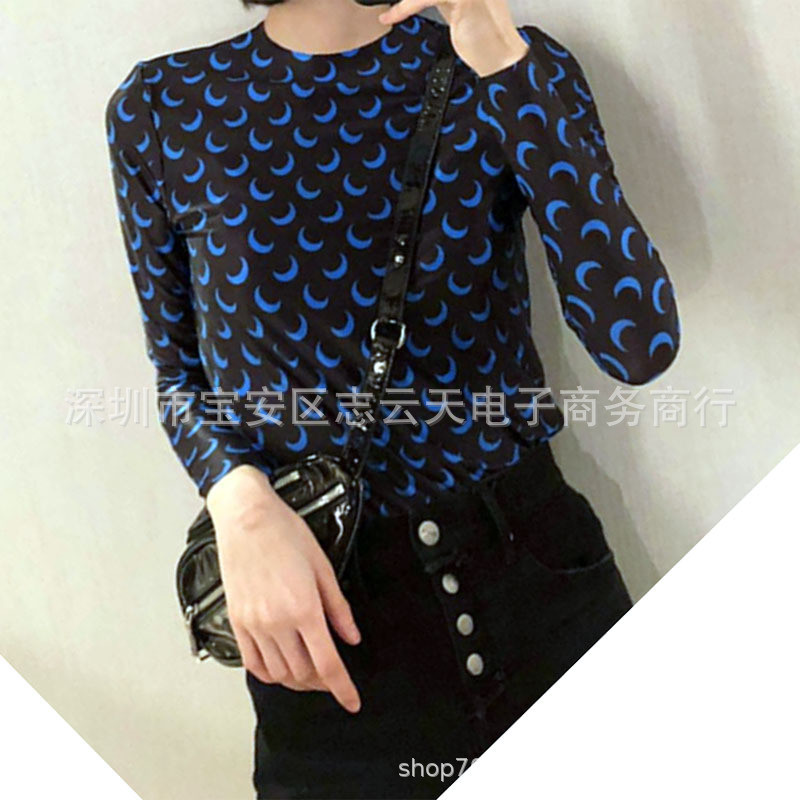 LWR9 MS*marine  Moon Base Shirt for Women Ice Silk Mesh Crescent Top Lace Embroidery White t Thin Su