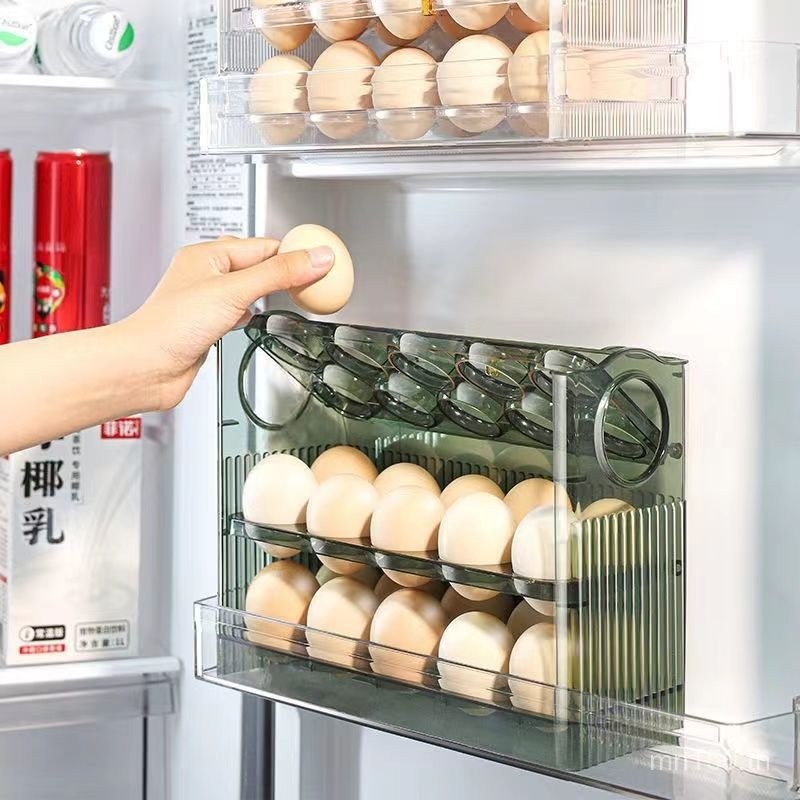 Tidy-up Flip Storage Box Egg Box Side Door Kitchen Handy Tool Storage Egg Tray Egg Rack ตู้เย็น Fres