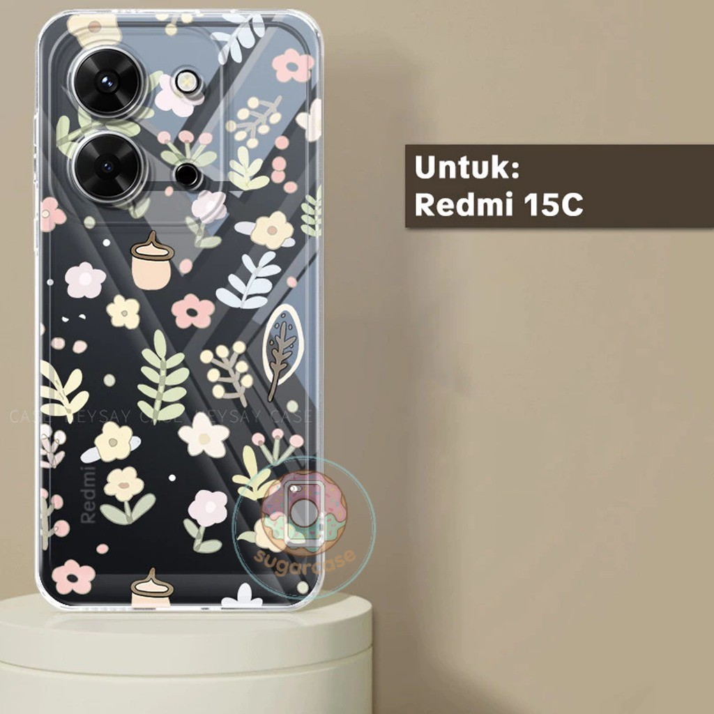 GLOSSY CLEARCASE COMPATIBLE SOFTCASE CASING สําหรับ REDMI 15C และ POCO C85 4G / 5G MOTIF PNG-FLO-3 S