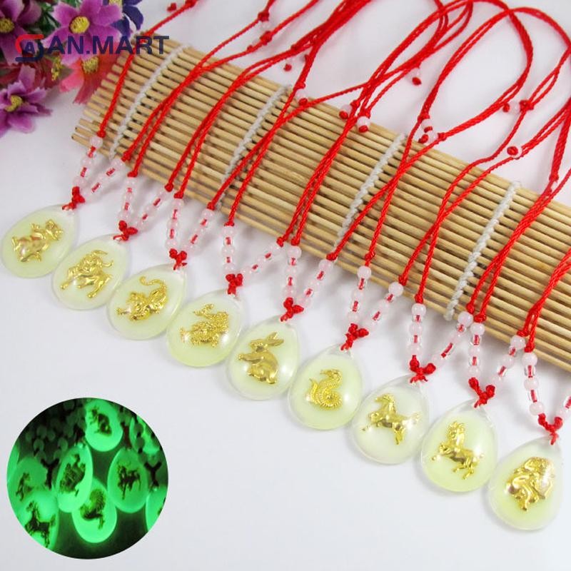 AN.MART Zodiac Red Rop จี้สร้อยคอลูกปัดส่องสว่างสําหรับผู้หญิงผู้ชาย Constellation สัตว์คริสตัล Chok