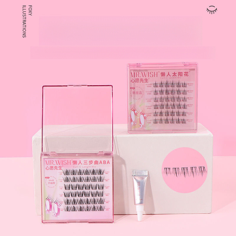 MR-WISH Eyelash ดัดผมธรรมชาติดอกทานตะวันจําลองเริ่มต้นง่ายต่อการเริ่มต้นด้วยขนตาปลอมมีกาว