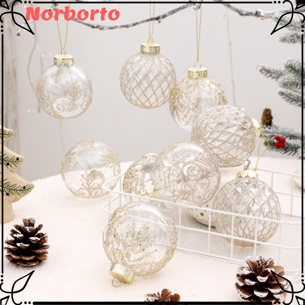 NORBORTO 9PCS Christmas Tree Ball, 9 ซม.PET แขวนลูก, Navidad สีพิมพ์ตกแต่งบ้าน Xmas Tree แขวนเครื่อง