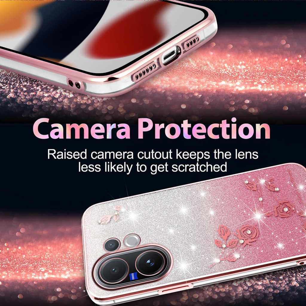 YYN สําหรับ Vivo V60 5G ปลอกไฟฟ้าไล่โทนสี Rhinestone ดอกไม้กันกระแทกเคสโทรศัพท์ฝาครอบ - รูปที่ 7