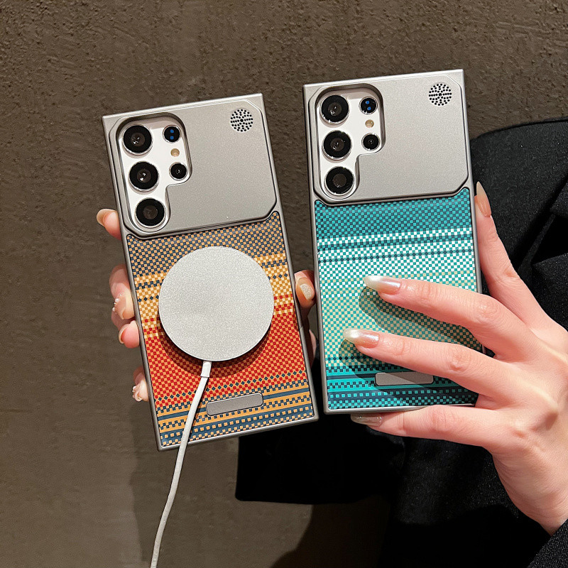 SAMSUNG Ultra Thin Framelessในตัวเคสโทรศัพท์แม่เหล็กสําหรับSamsung Galaxy S25 Ultra S24 S23 S22 Ultraปลอกไร้สายชาร์จพลาสติกแข็งกันกระแทกปกหลัง