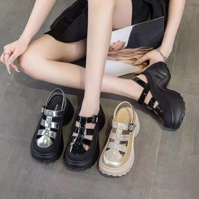 One for all พร้อมส่งจากไทย TX729 รองเท้าเเตะส้นหนาผู้หญิงเปิดส้น มีสายรัดข้อเท้า หนา8CM กันลื่น ใส่สบาย สำหรับผู้หญิง