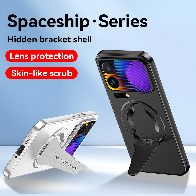 Magnetic Hidden Bracketเคสโทรศัพท์สําหรับXiaomi 17 Pro Max 17 Pro 15 Ultra 15 Pro 15S Pro 14 Ultra 14 Pro Redmi K80 K70 Ultra Matteกันกระแทกไร้สายชาร์จปกหลัง