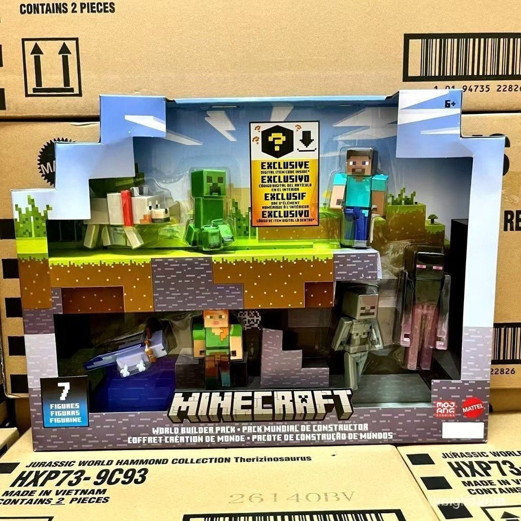 [คอลเลกชันสนุก]Mattel Minecraft Character Collection Creeper Steve Wolf Alex NPC Model Kit Series Fi
