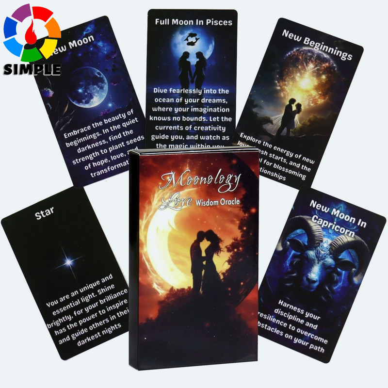 Printable Moonology Love Oracle Cards, Magic Moon Tarot Deck,Moon Phases Affirmation Cards, Sun & Mo