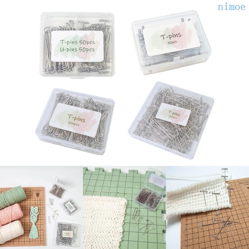 Nio 50-200pcs สแตนเลส T-pins สําหรับการปิดกั้นถัก Modelling และ T Pins เครื่องมือจัดแต่งทรงผมสําหรับ
