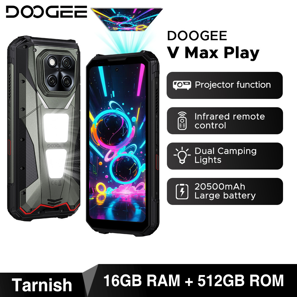 DOOGEE V Max Play 5Gโปรเจคเตอร์โทรศัพท์ที่ทนทาน6.78 "120Hz 20500mAh Dual Camping Lights16GB + 512GB 