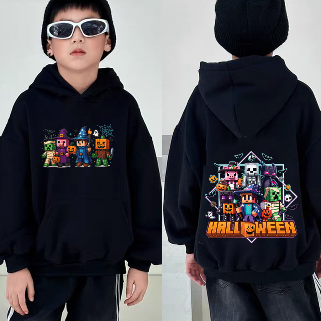 เสื้อฮู้ดฮาโลวีนสำหรับเด็ก ลาย Minecraft และวิดีโอเกมฮาโลวีน เสื้อแขนยาวเด็กผู้ชายน่ารัก #2