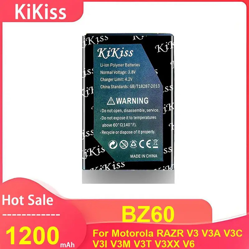 KiKiss แบตเตอรี่โทรศัพท์มือถือสําหรับ Motorola Moto RAZR V3 V3A V3C V3I V3M V3T V3XX V6 ,BZ60 1200mA