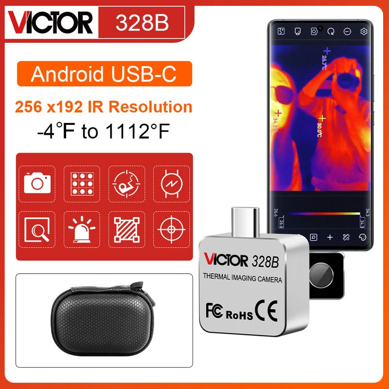 VICTOR กล้องถ่ายภาพความร้อนสําหรับ Android USB-C กล้องความร้อนอินฟราเรด 256 x192 ความละเอียด IR 25Hz