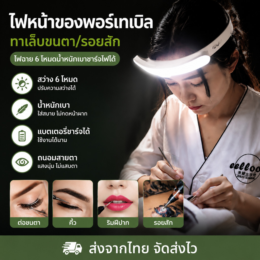 โคมไฟ LED ต่อขนตา แบบชาร์จไฟ USB ปรับแสงได้ ถนอมสายตา ใช้สำหรับต่อขนตา คิ้ว ริมฝีปาก และงานสัก