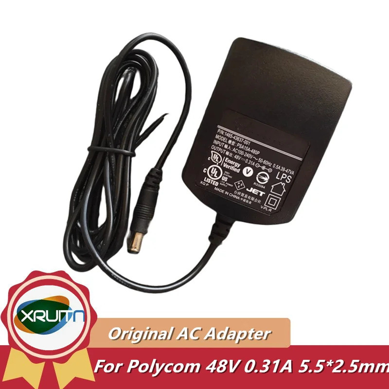 ของแท้สําหรับ Polycom PSA15R-480P 48V 0.31A 5.5 มม.x 2.5 มม.อะแดปเตอร์ AC 1465-44148-001 Charger Pow