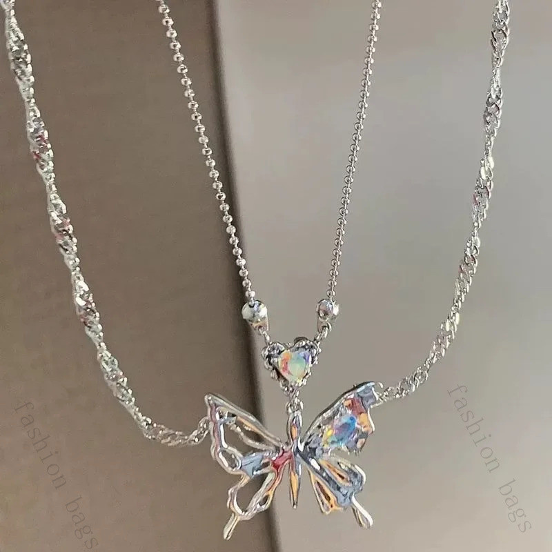 Y2K คริสตัลผีเสื้อจี้สร้อยคอผู้หญิงหรูหรา Egirl Punk Heart Grunge Clavicle Chain แฟชั่นเครื่องประดับ Party ของขวัญ 2026
