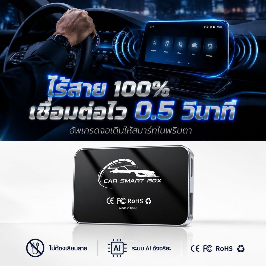 💥4K Ultra HD💥กล่อง CarPlay AI Box รถยนต์ รองรับ Android Auto ควบคุมAI อัจฉริยะ ติดตั้งง่าย อุปกรณ์ความบันเทิงในรถยนต์
