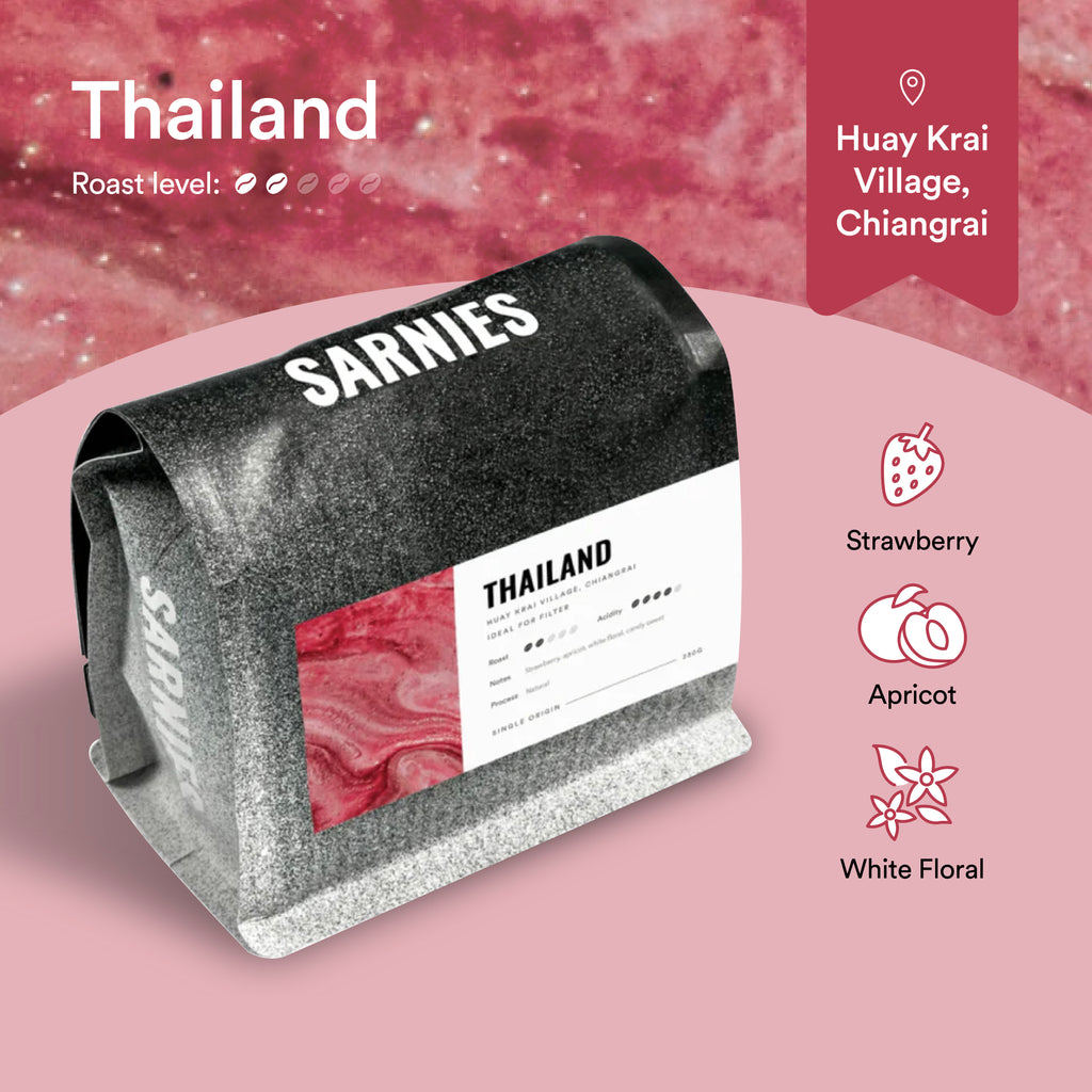 เมล็ดกาแฟ หมู่บ้านห้วยไคร้ จังหวัดเชียงราย Thailand Huay Krai village, Organic Forest Coffee | Medium Light