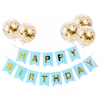 ชุดธงวันเกิด HAPPY BIRTHDAY พร้อมลูกโป่งกลิตเตอร์ ชุดตกแต่งวันเกิด DIY ตกแต่งห้อง ปาร์ตี้วันเกิด