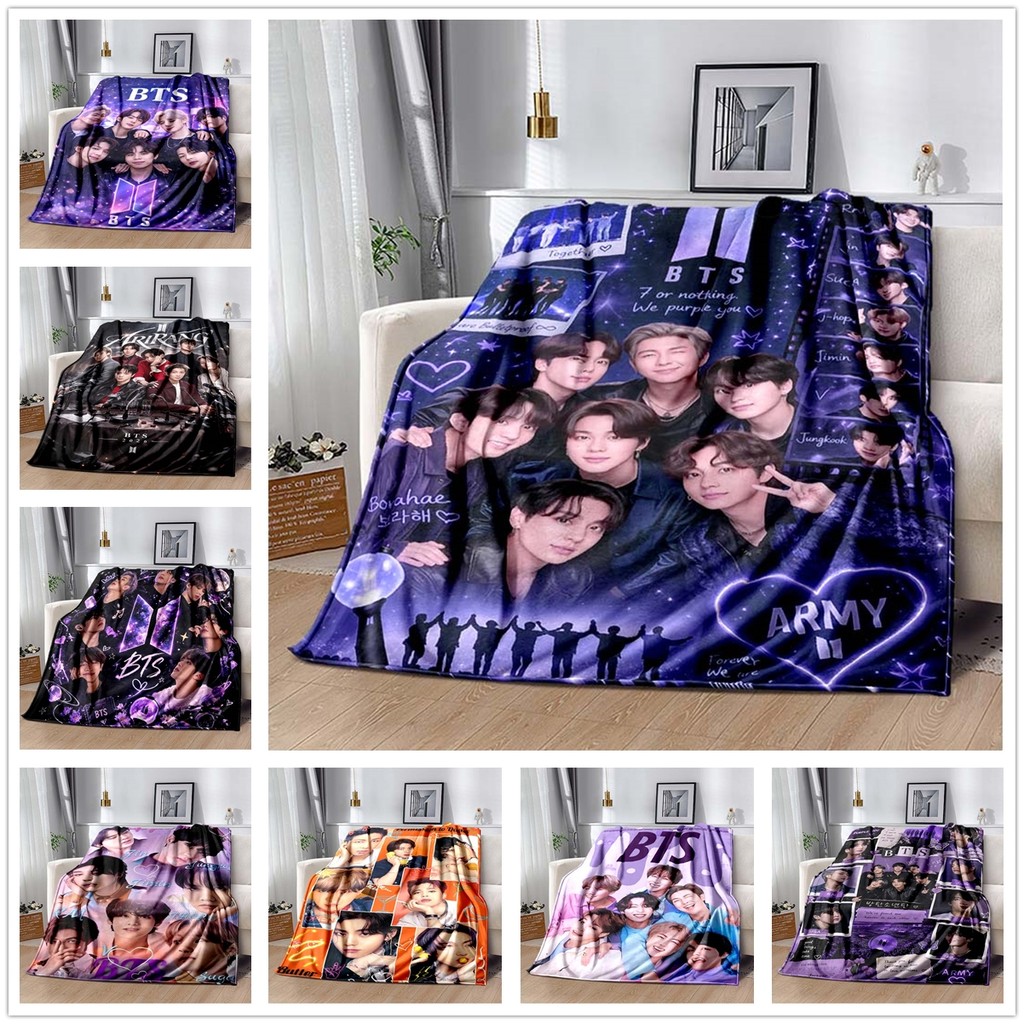 BTS Jung Kook,Jin,SUGA,J-hope,RM,Jimin,V ผ้าห่มนาโนฟลีซแบบพกพา, ผ้าห่มนุ่มสําหรับห้องแอร์และรถยนต์
