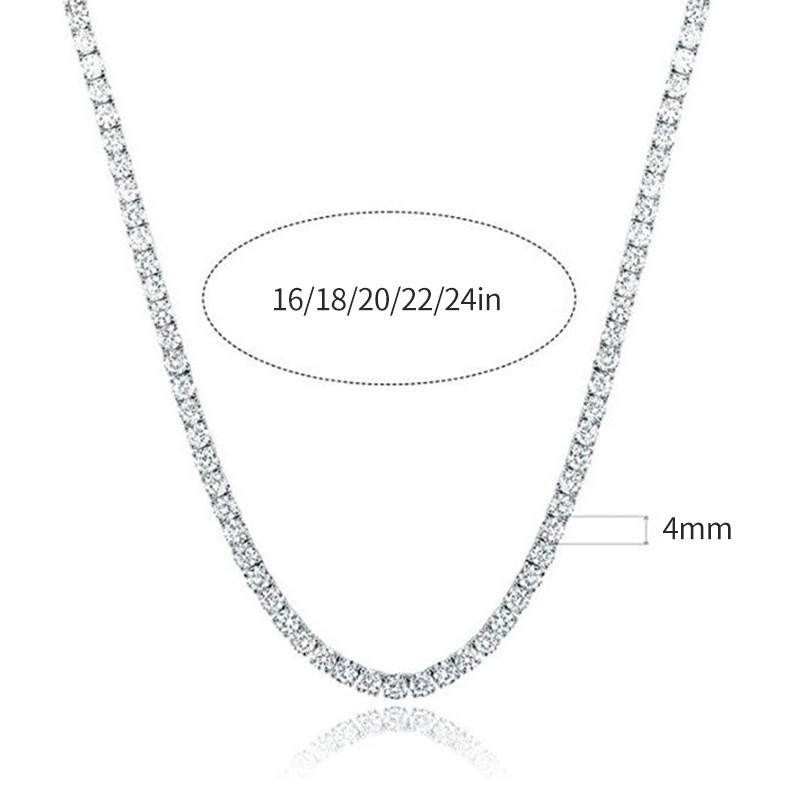 ทองคําขาว 4 กรงเล็บ 2mm3mm4mm5mm6mm สร้อยคอเทนนิสเพทายสร้อยคอแฟชั่นอินเทรนด์