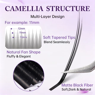 Yelix Premium Camellia Lash Extensions LJ/LB/LC/UJ/UB/UC Curl Wispy Volume Manga Eyelashes Matte สีดําขนตาส่วนบุคคล