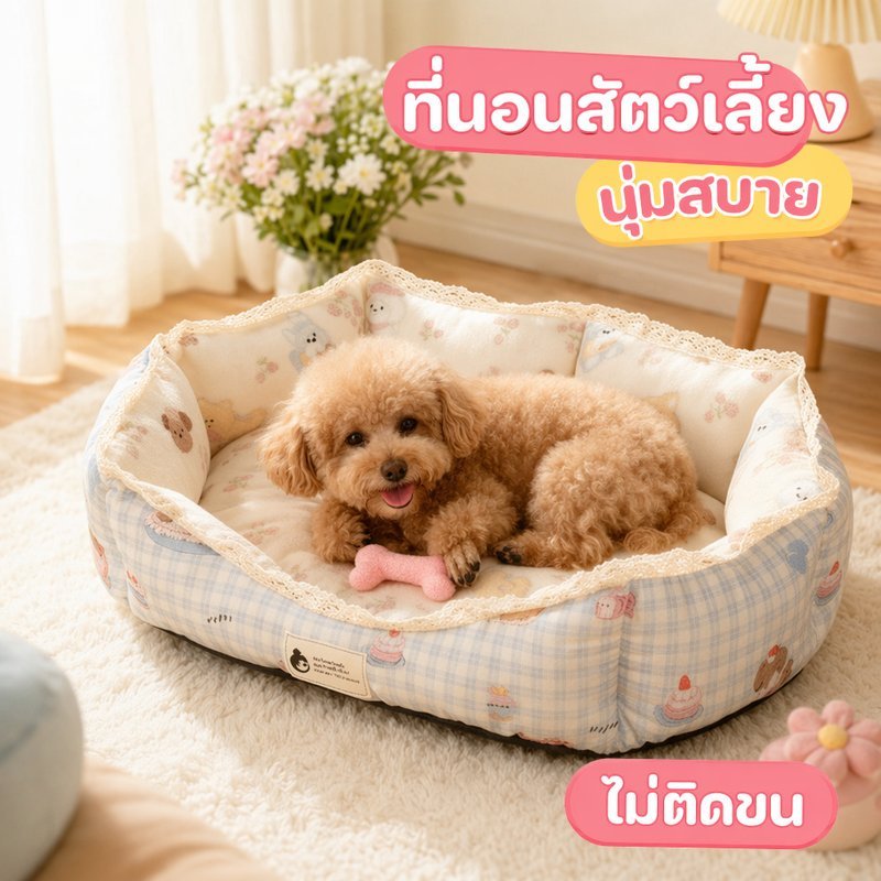 ที่นอนแมว เบาะนอนสุนัขเล็ก เตียงสัตว์เลี้ยง โซฟาแมว นุ่มสบาย ถอดซักได้ ฐานกันลื่น ไม่ติดขน