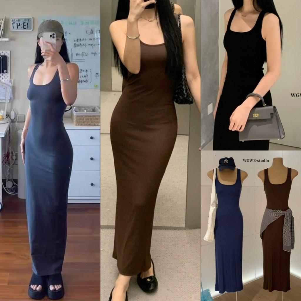 ❤ 🧵 🇰🇷 W10116 เดรสยาว ผ้ายืดร่อง งานสวยเก๋มากๆค่า ผ้าดีใส่สบาย มีซับในอย่างดี ทรงสวยเลย แฟชั่นเกาหลี TAG WG.WE 🧡