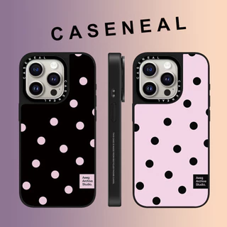 CASENEAL สีชมพู polka dot label matte เคสโทรศัพท์สําหรับ iPhone 17 Pro Max 16 ProMax 15Pro 14 Plus 13 12 โทรศัพท์กันกระแทกขอบนุ่มฮาร์ดป้องกันกรณี