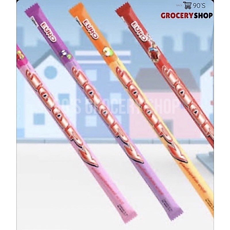 พร้อมส่ง ยูโร่ จุ๊บปี้ เคี้ยวนุ่ม หลากรส แท่งตรงยาว 1 แพค 12 แท่ง