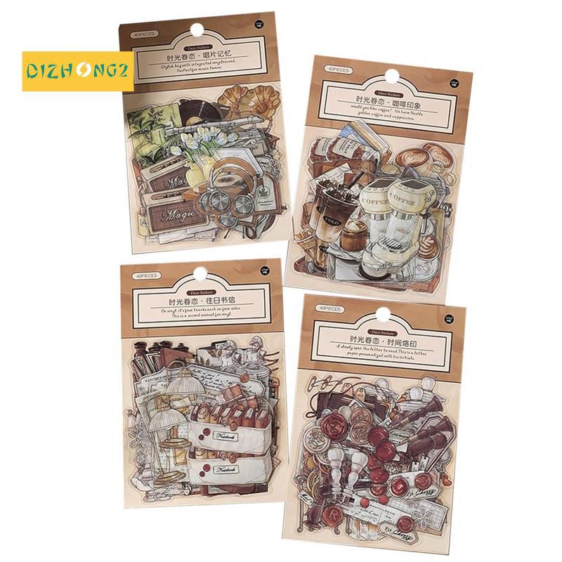 [dizhong2]160 PCS สติ๊กเกอร์วินเทจสมุดภาพสติ๊กเกอร์ DIY Craft Supplies -Adhesive Sticker Pack สําหรั