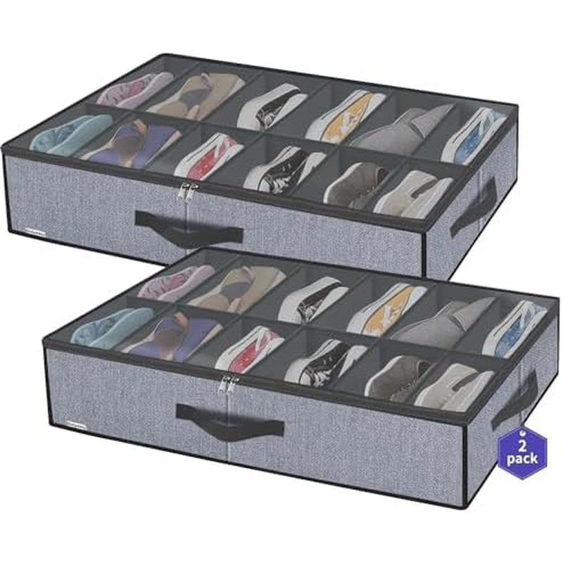 Onlyeasy Sturdy ที่เก็บรองเท้า Under Bed ชุด 2 ชิ้น Fit 12 ถึง 24 คู่ รองเท้า Underbed Closet Storag