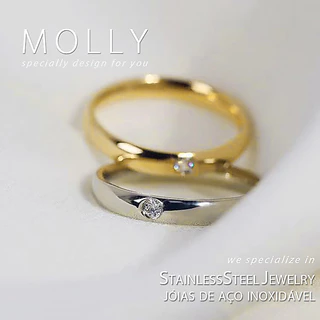 แหวนเพชรเดี่ยวสแตนเลสสําหรับผู้หญิง Non Tarnish Gold Plated Minimalist แฟชั่นแหวนคู่