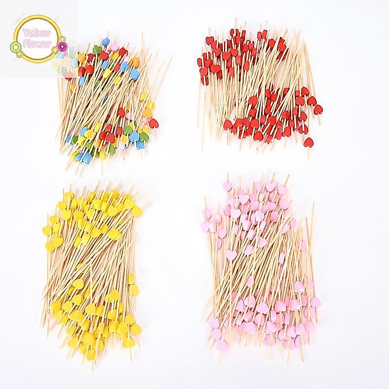 Yellowflower 2017 ใหม่ 100 ชิ้นไม้หัวใจรูปแบบ Pick Stick Felt ไม้จิ้มฟันค็อกเทลแซนวิชตกแต่ง TH