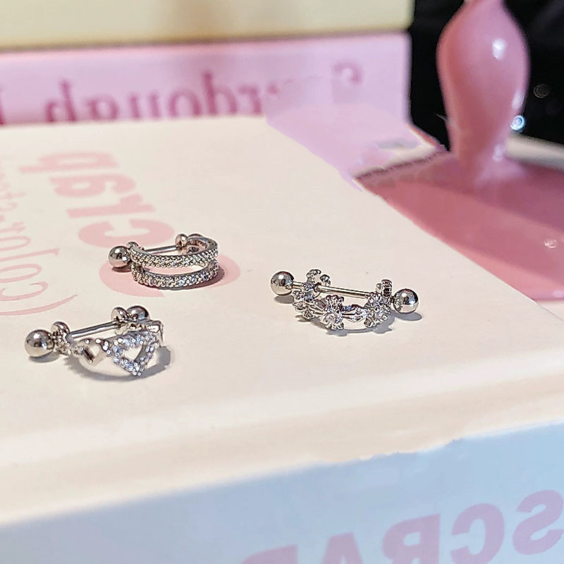 1 ชิ้นความงามโลหะผสม D-ring ต่างหูหู Rhinestone คู่สําหรับผู้หญิง