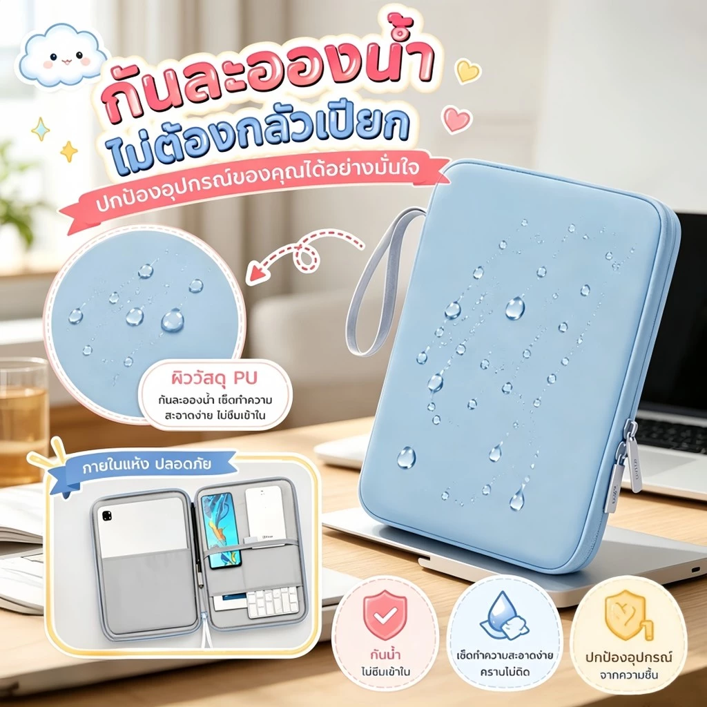 กระเป๋าไอแพด แลปท็อป แท็บเล็ต ขนาด10.9-12.9นิ้ว มีช่องใส่ด้านใน กระเป๋าเป็นงานหนังPUกันน้ำ กันรอย กันน้ำ