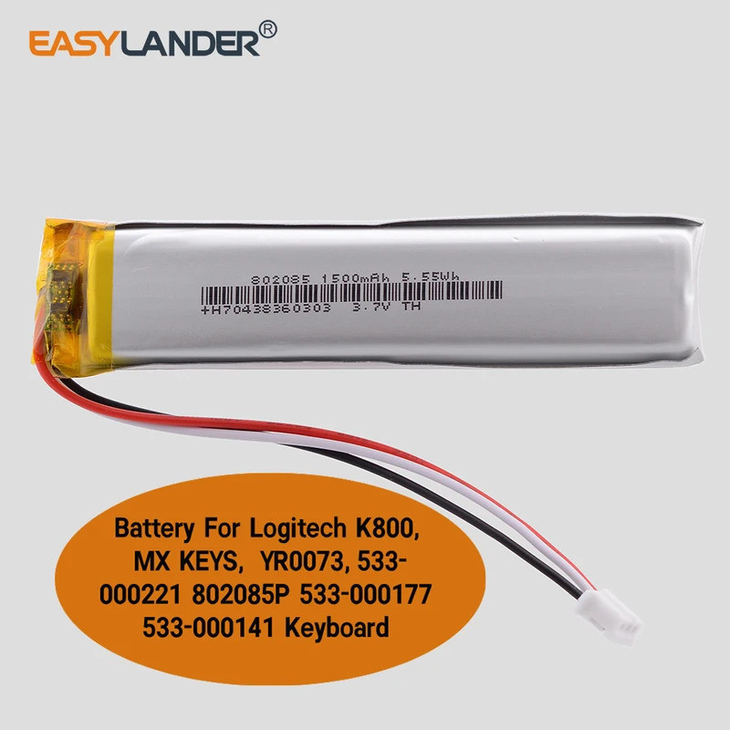 802085 แบตเตอรี่ Li Polymer สําหรับ Logitech K800, MX KEYS, YR0073,533-8000221 802085พี 533-000177 5