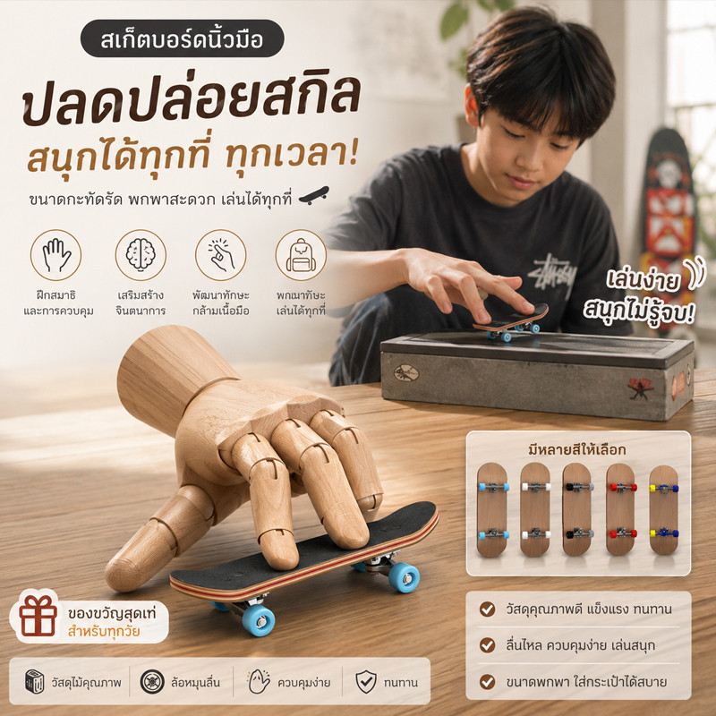 พร้อมส่ง Finger SkateBoard สเก็ตบอร์ดนิ้วมือ  ทำจากไม้เมเปิ้ลแท้ ทนทาน ไม่ลื่นมือ สำหรับผู้เล่นฮาร์ดคอร์