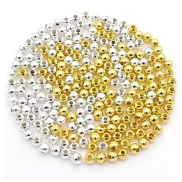 ลูกปัดโลหะเงิน/ทองสี ขนาด 3/4/5/6/8 มม. Smooth Big Hole Spacer สําหรับทำเครื่องประดับ