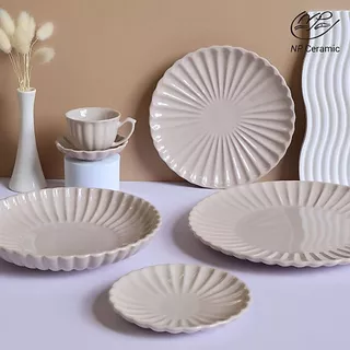 [ลดสูงสุด 80%] NP Ceramic จานเซรามิค จานเปลือกหอยสีเบจ สวยหรู