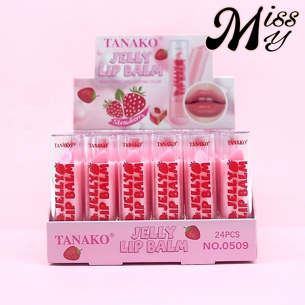 {24แท่ง} TANAKO Strawberry Jelly Lip Balm ลิปบาล์มสตรอเบอร์รี่ เนียนนุ่ม ริมฝีปากอมชมพู no.0509