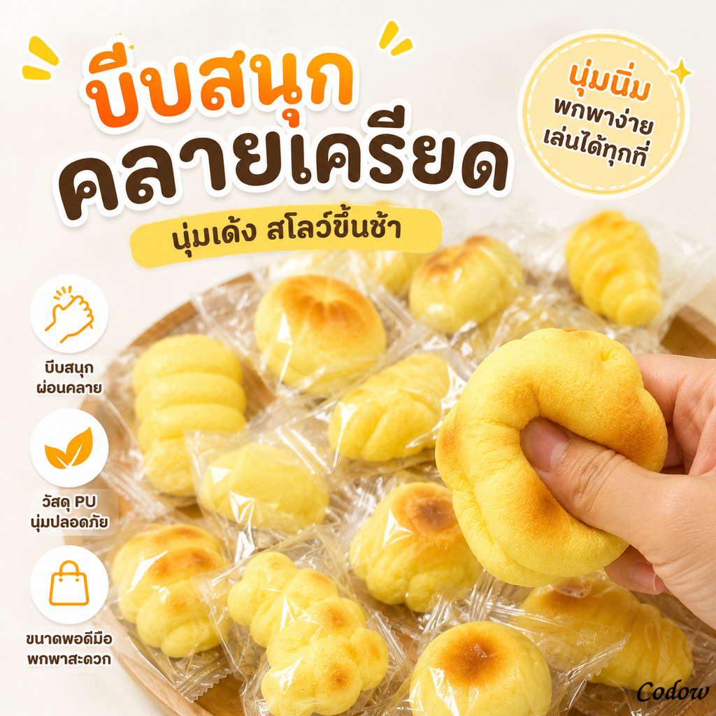 จัดส่งรวดเร็ว🎁Mini Bread Squishy สกุชชี่ขนมปังมินิ สุ่มลาย บีบเพลิน คลายเครียดสบายมือ Slow Rising