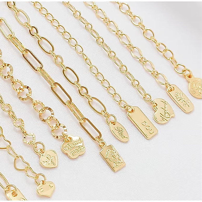 สร้อยคอมุกและสร้อยข้อมือทอง 14K พร้อมโซ่แท็กสี่เหลี่ยมรูปไข่ สำหรับทำเป็นเครื่องประดับ