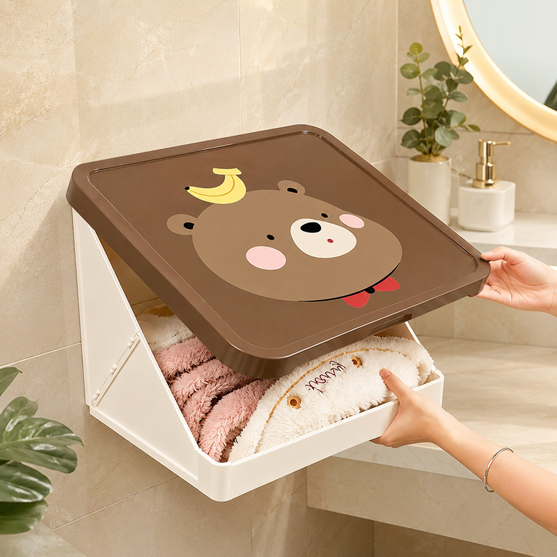 🚀 🛁Neatbox ตะกร้าเก็บผ้าติดผนัง ลายการ์ตูน ไม่ต้องเจาะ กันน้ำกันฝุ่น ห้องน้ำ