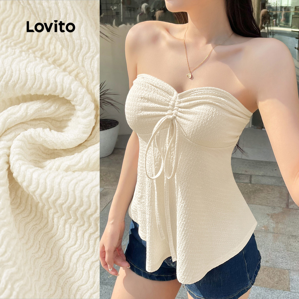 Lovito โบโฮ เสื้อกล้ามผ้าพื้นผิว ยักไหล่ พาด ธรรมดาสําหรับผู้หญิง L125AD284