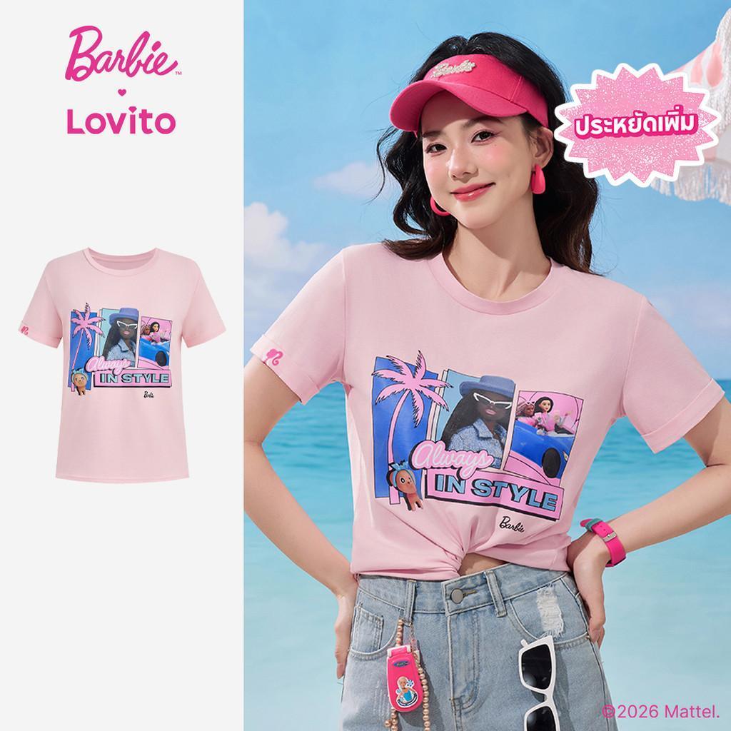 [Summer Sale] Barbie™ X Lovito เสื้อแคชชวลสไตล์เกาหลี ลายดอกไม้ผูกโบว์ด้านหน้า สีชมพู สำหรับผู้หญิง เหมาะสำหรับฤดูใบไม้ผลิ/ฤดูร้อน LB1AD039