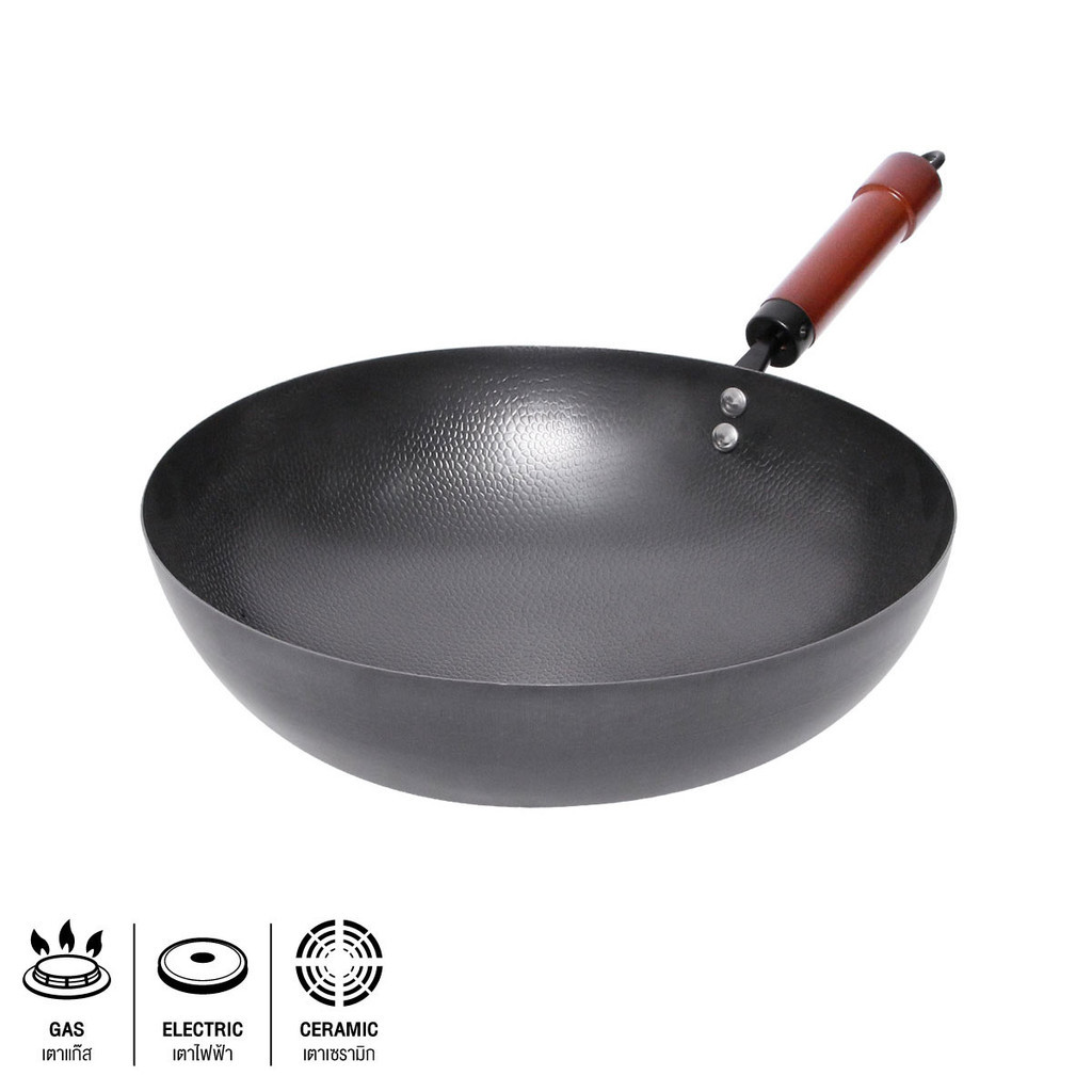 KASSA HOME กระทะเหล็กพร้อมด้ามจับ รุ่น YF-PAN16 ขนาด 30 ซม. สีดำ