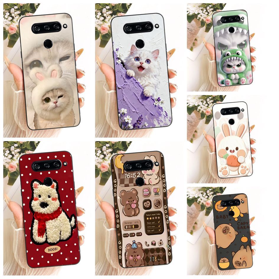 ปลอกสําหรับ LG V40 ThinQ ฝาครอบ V405QA7 V405UA น่ารักการ์ตูนกระต่ายแมวหมีทาสีซิลิโคนอ่อนนุ่มเคสโทรศั