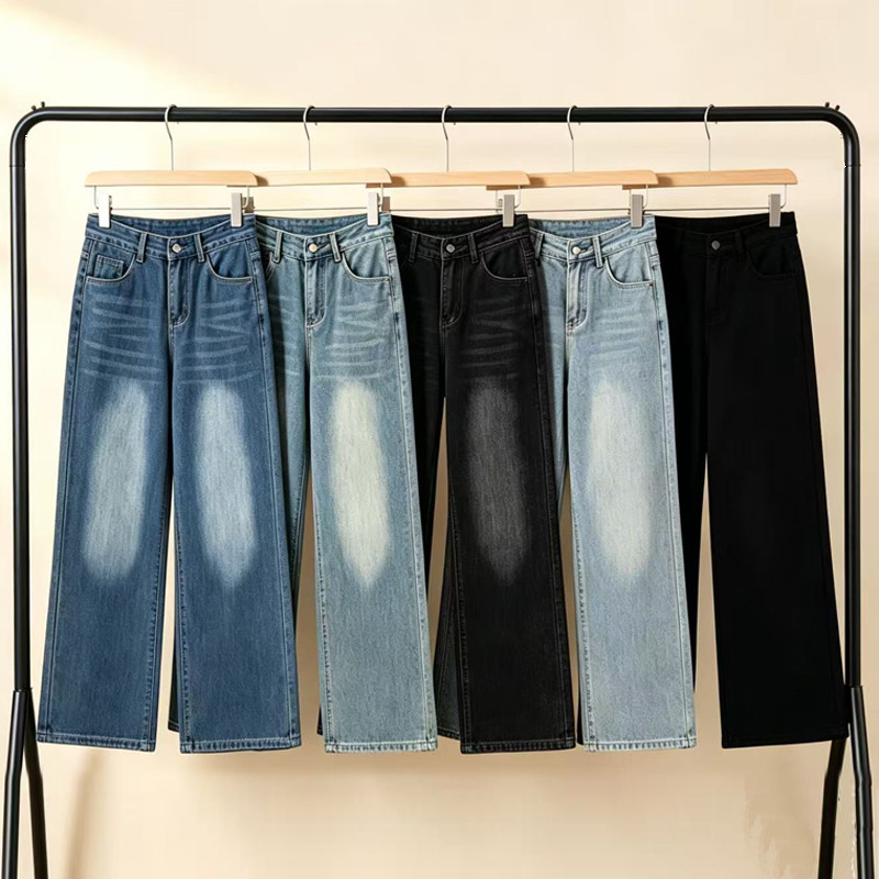 BIMI กางเกงยีนส์ S-3XL ทรงตรง เอวสูง สไตล์วินเทจ ขนาดใหญ่ สวมใส่สบาย แฟชั่น เข้ากับทุกชุด พร้อมส่ง ส่งจากไทย