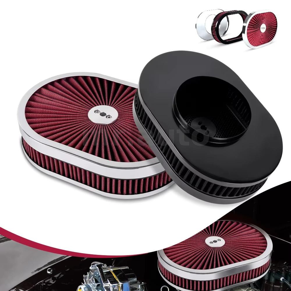 ไหลสูง Chrome รูปไข่ Air Cleaner ชุดกรอง 12x2 Universal Fit 5-1/8 Carb คอปรับปรุง Airflow การใช้ประส
